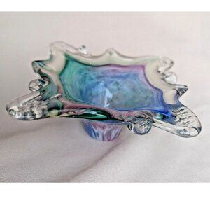 Vintage Murano Glass Multi Colored Swirl Candy Dish Candle Holder